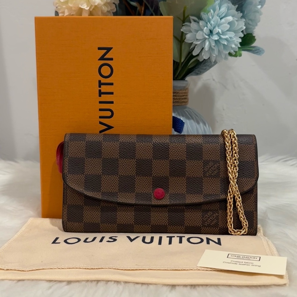 Louis Vuitton Damier Ebene Emilie Wallet w Box & Dust Bag